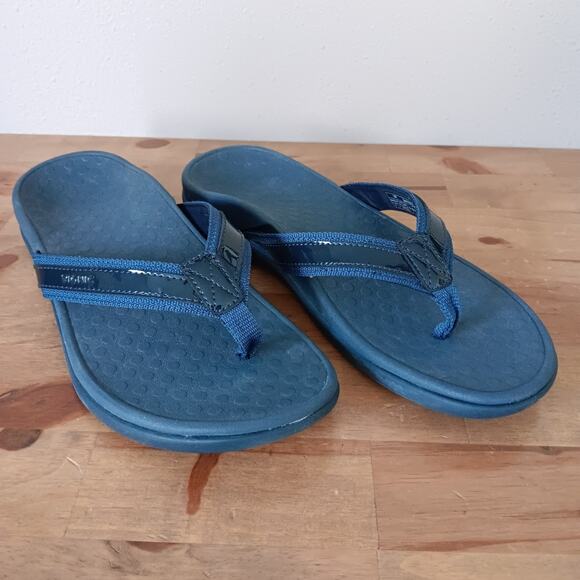 Vionic Tide Toe Post Women's Orthotic Sandals, Patent Leather Navy, Size US 8M - Picture 4 of 9